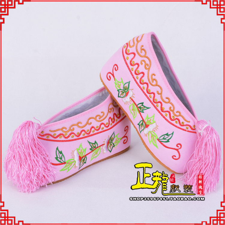 罗山花旦鞋女绣花彩鞋 舒适款草花内高彩鞋