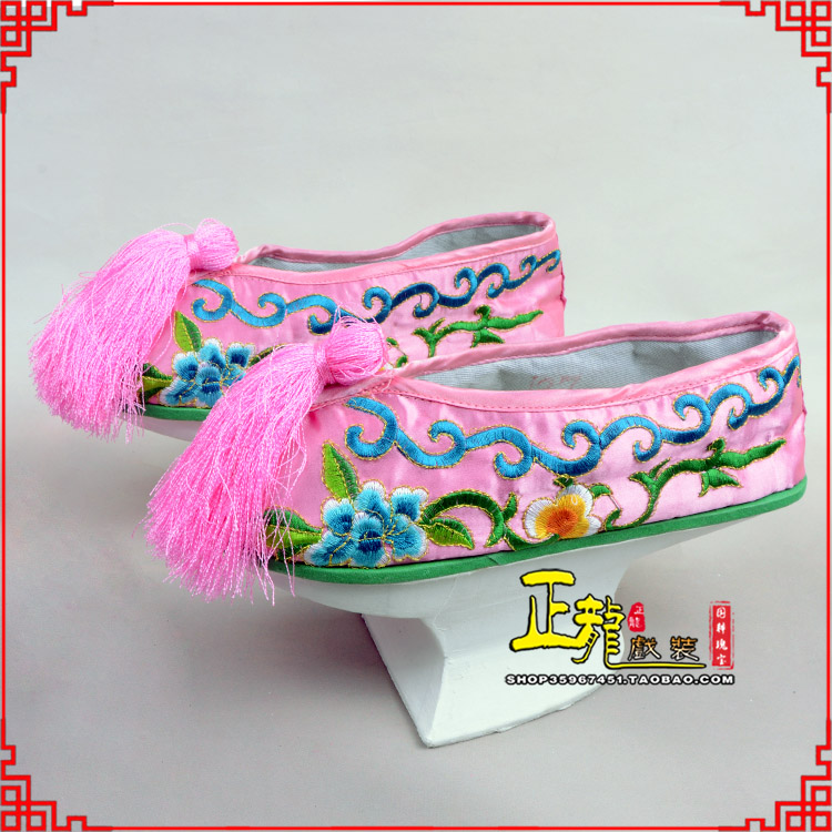 罗山京越剧戏鞋花盆底清朝皇后贵妃宫女花盆底 旗鞋