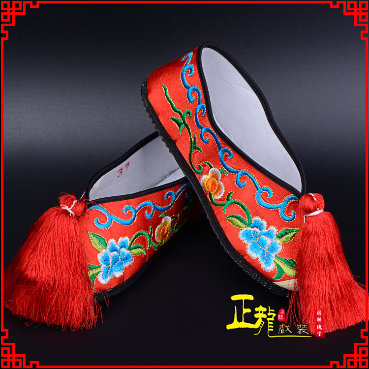 罗山京剧越剧戏曲彩鞋花旦绣花 普平底彩鞋